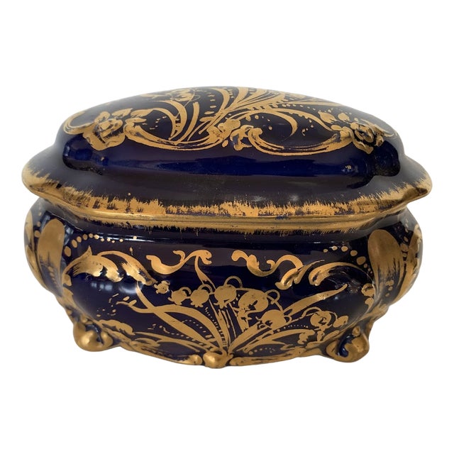 Blue Porcelain Box with Gilt Highlights, 1900s For Sale