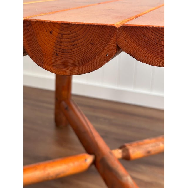 Brown Vintage Alpine Scalloped Pine Log Dining Table For Sale - Image 8 of 16