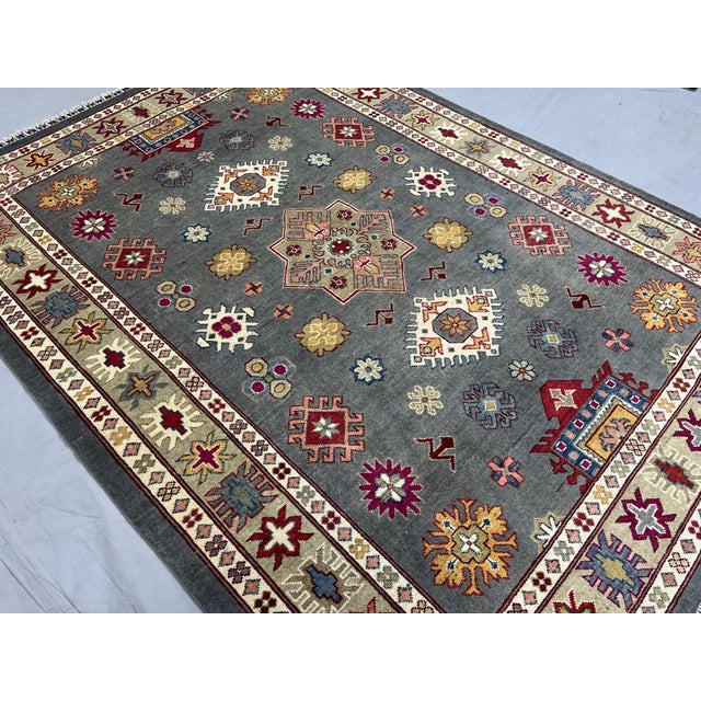 Gray Kazak Wool Rug With Star Medallion, 5'8" X 7'10" For Sale - Image 9 of 16