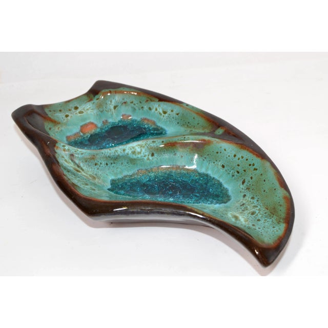 Mid-Century Modern Pottery Ceramic Decorative Bowl Brown and Turquoise Vide Poche Blue Mineral 1960 For Sale - Image 3 of 13