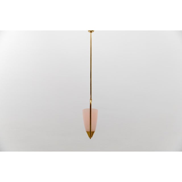 1950s Mid-Century Modern Pendant Lamp in Glass and Brass, 1950s For Sale - Image 5 of 15