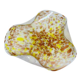 Large Murano Gold Aventurine Art Glass Bowl Flower Form Italy 1950s For Sale