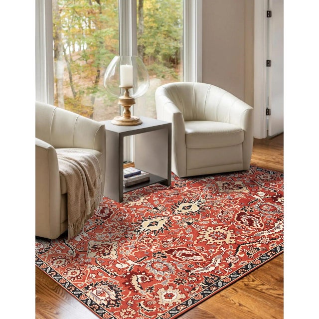 Contemporary 6x9 Lush Rustic Coral Traditional Geometric Hand Knotted Wool Carpet Rug For Sale - Image 3 of 8