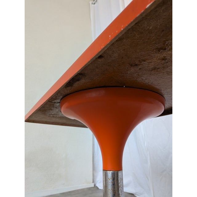 1970s Vintage Space Age Orange Pedestal Table by Finžgar & Zorman for Meblo, Former Yugoslavia, 1970s For Sale - Image 5 of 12