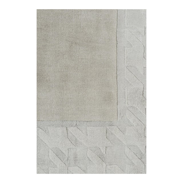 Rug & Kilim’s Modern Rug With Taupe Open Field and Silver-Gray Border For Sale
