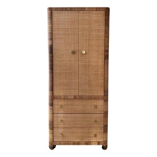 1970s Bielecky Brothers Unsigned Cane & Rattan Vintage Armoire or Cabinet For Sale