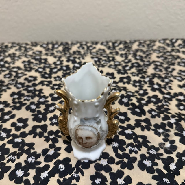 Vintage Miniature Portrait Vase of Martha Washington With Gilded Accents For Sale - Image 4 of 10