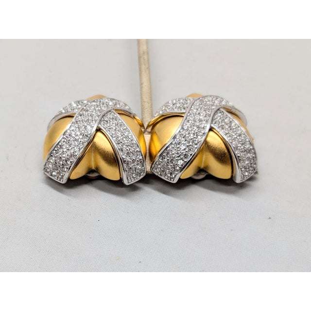 Gold Vintage 1980s Signed Givenchy Goldtone Pavé Clear Rhinestone X Heart Clip Earrings-2 Pieces For Sale - Image 8 of 8