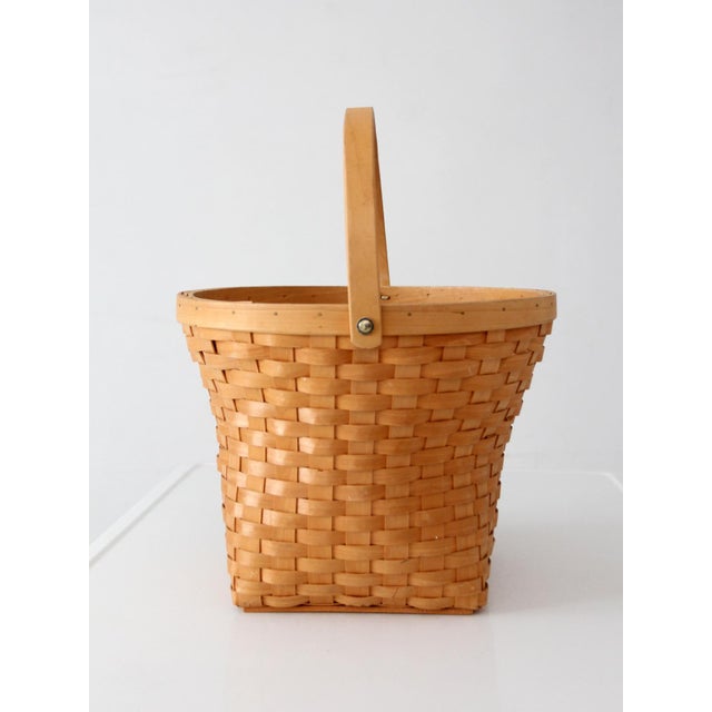 Late 20th Century Vintage Splint Weave Basket With Bail Handle For Sale - Image 5 of 16