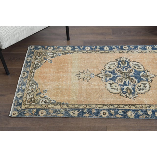 Orange Vintage Turkish Oushak Handmade Wool Orange Runner Rug For Sale - Image 8 of 11