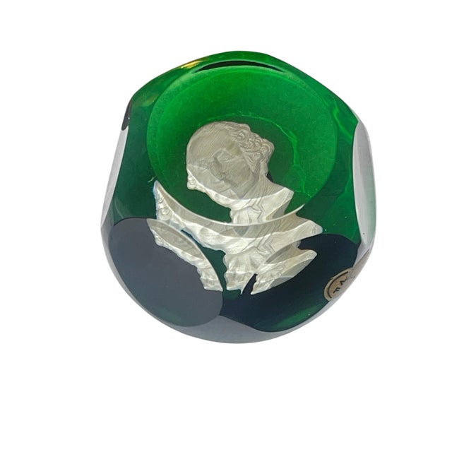 Baccarat 1954 Baccarat Green Crystal George Washington Sulfide Paperweight For Sale - Image 4 of 7