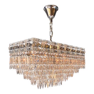1930s Original Art Deco Rectangular Czech Chandelier Brass Silver For Sale