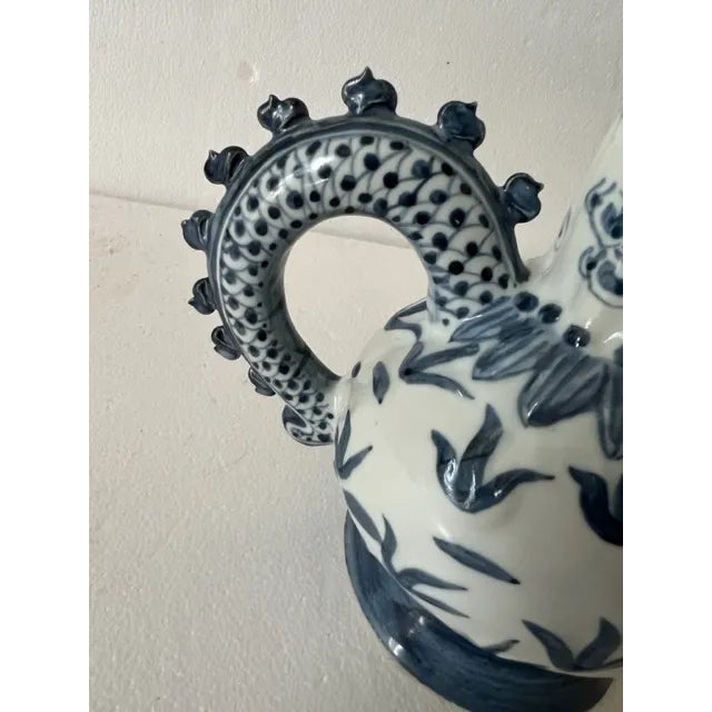 Chinoiserie Vintage Chinese Blue & White Porcelain Dragon Tea Pot For Sale - Image 3 of 11