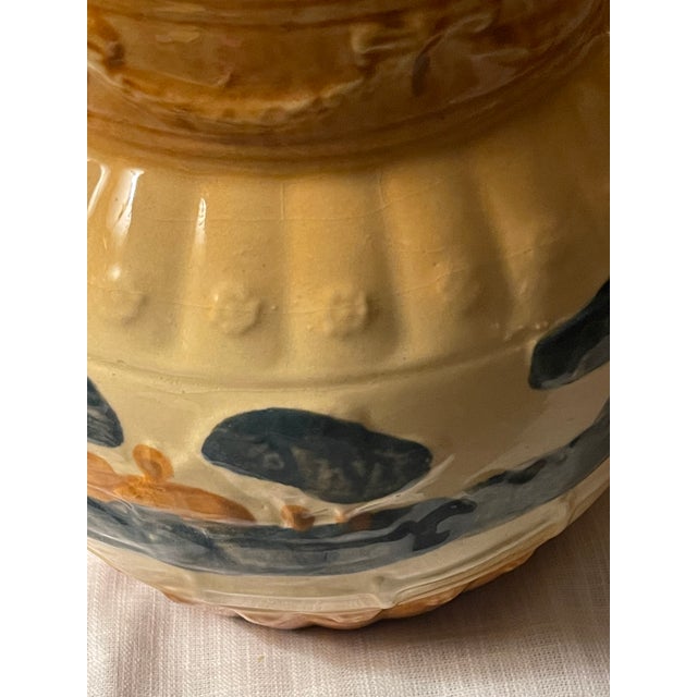 Sculpture Materials Antique 1910s Attributed to Roseville Yellow Ware Woodlands Pitcher Glazed Countryside Scene For Sale - Image 7 of 12
