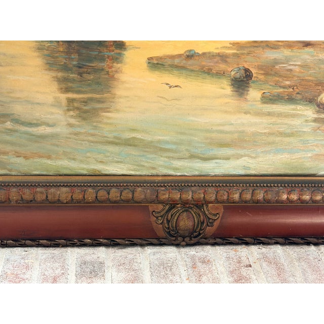 1920s Signed 1920 Antique Maritime Sailboat Oil Painting in Ornate Painted Frame For Sale - Image 5 of 18