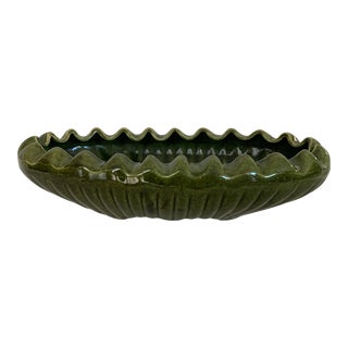 1940s Signed Eugene White Pottery Planter With Speckled Green Glaze For Sale