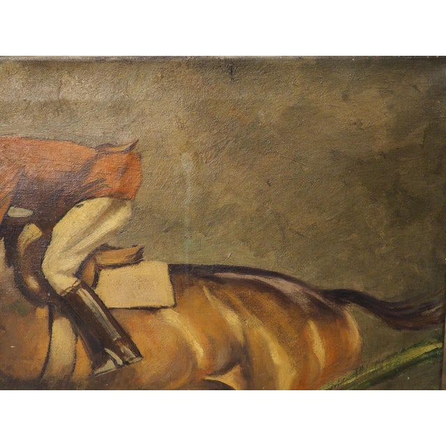 The Hunter Jumper, Early 1900s Signed European Equestrian Oil on Canvas Painting For Sale - Image 12 of 18