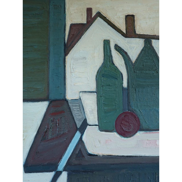 Mid-Century Modern 'Green Vessels & House Form' Abstract Still Life Oil Painting by Swedish Artist Max Gregor Carlsson (1914-1996), Framed For Sale - Image 12 of 14