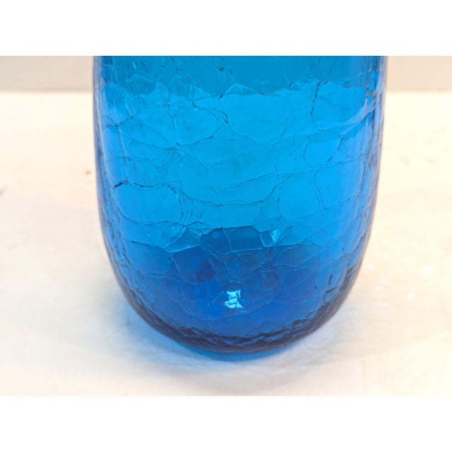 Blenko Persian Blue Crackle Glass Vase For Sale In New York - Image 6 of 8