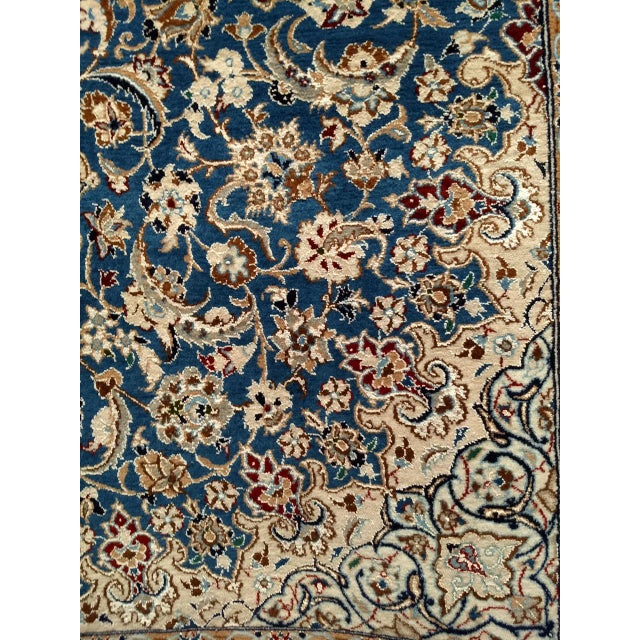 Vintage Persian Nain Area Rug, Hand-Knotted Wool & Silk, Floral Pattern, 6x9, Royal Blue & Ivory For Sale - Image 15 of 16