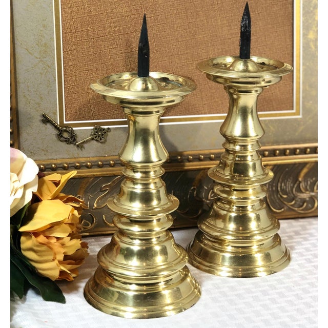 Vintage Solid Brass Candle Spike by Virginia Metalcrafters a Pair