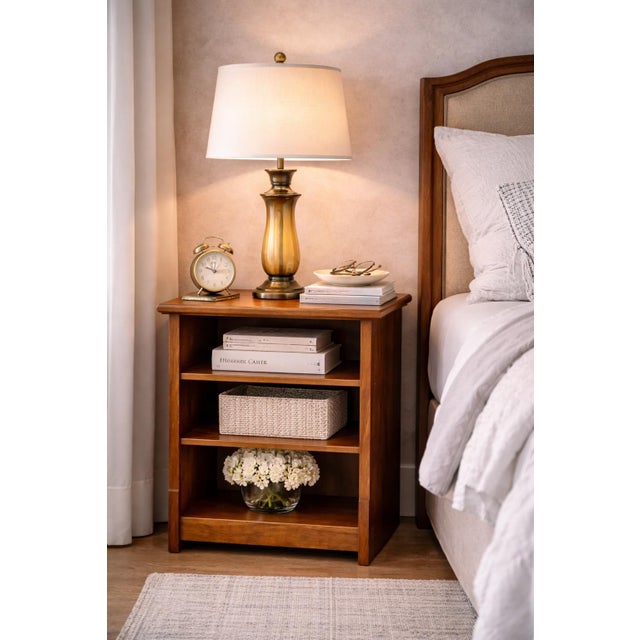 Late 20th Century Solid Wood Open Shelf Nightstand / Side Cabinet in Cognac Walnut Finish With Adjustable Shelves For Sale - Image 4 of 5