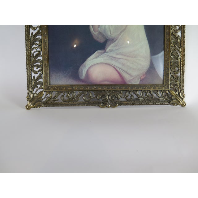 Hollywood Regency Heavy Italian Brass Filigree Hollywood Regency Domed Glass Picture Frame For Sale - Image 3 of 7
