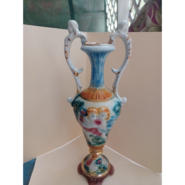 Late 20th Century Vintage Italian Capodimonte Double Handle Porcelain Vase For Sale - Image 5 of 9