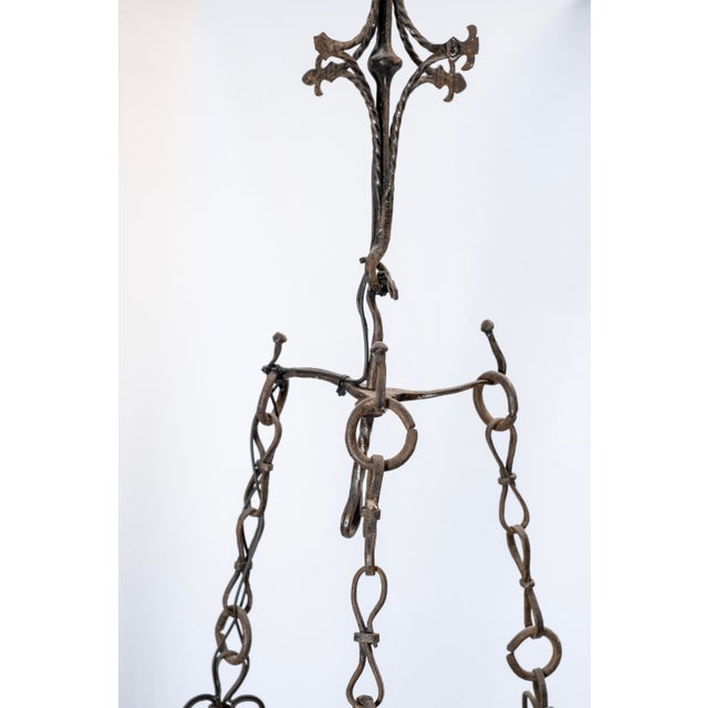 Early 20th Century Flat Base Wrought Iron Chandelier For Sale - Image 9 of 9