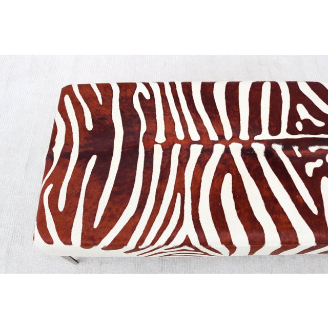 Mid-Century Modern Zebra Hide Ottoman / Coffee Table With Brushed Bronze Legs For Sale - Image 16 of 18