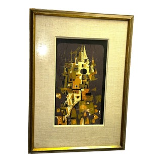 1956 Edward Chavez Gothic Towers Abstract Modernist Lithograph Woodstock School Art For Sale