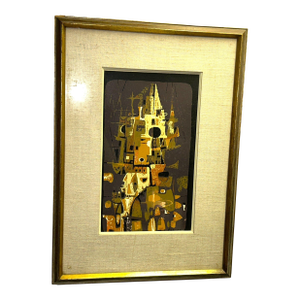 1956 Edward Chavez Gothic Towers Abstract Modernist Lithograph Woodstock School Art