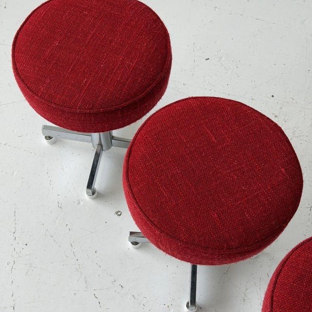 Mid-Century Modern Vintage Upholstered Swivel Stools by Thonet For Sale - Image 3 of 7