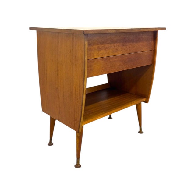 Wood Vintage Mid-Century Modern Italian Style Flip-Top Sewing Table / Nightstand With Brass Finished Capped Legs. For Sale - Image 7 of 12