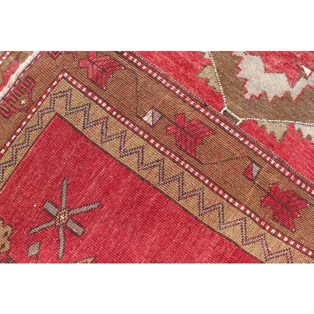 Textile Vintage Turkish Oushak Medallion Runner in Soft Red, Lt. Blue, Cream 3'6 X 10' For Sale - Image 7 of 8