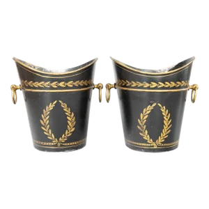 Antique French Neoclassical Gilt Tole Cachepots Jardinieres - a Pair
