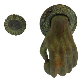 Grand Aged Bronze Hand Door Knocker For Sale