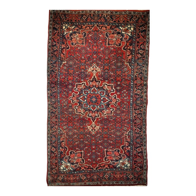 Antique Persian Bidjar Area Rug, Wool Pile, Floral Medallion, Early 1900s For Sale