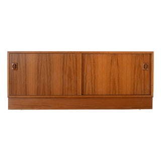 Vintage Danish Modern Teak Credenza With Vinyl Record Storage on Plinth Base For Sale