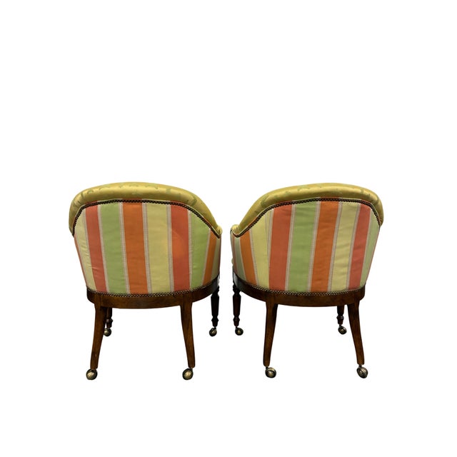 Early 21st Century Pair of Century Furniture Model 3277 “Gentleman’s” Upholstered Game Chairs With Brass Casters For Sale - Image 5 of 12