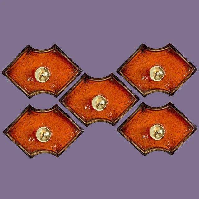 Orange and Brown Ceramic Wall Lights Keramik, Germany, 1970s For Sale - Image 6 of 16