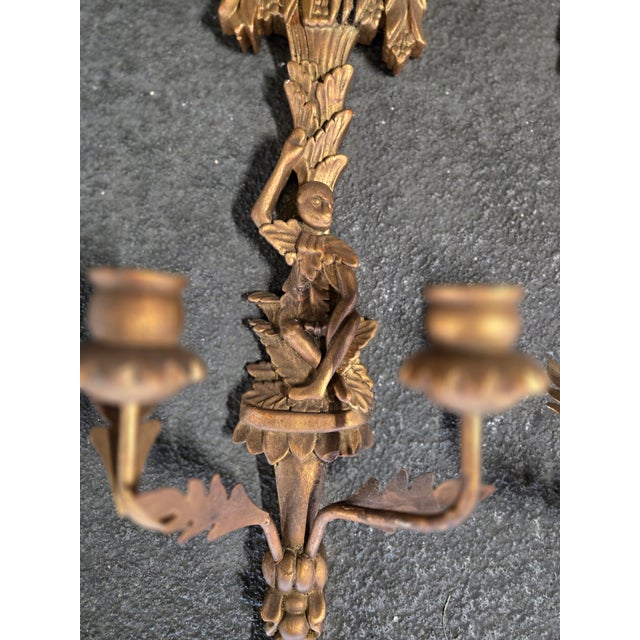 Italian Carved Wood Monkey & Palm Tree Sconces unelectrified sold as found specifically for candles in good vintage...