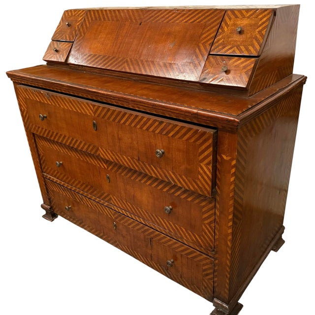 Wood 18c Style Italian Marquetry Inlaid Secretary Desk For Sale - Image 7 of 10