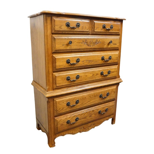 French Provincial Keller Furniture Solid Oak Country French Style 44" Chest on Chest 4670 For Sale - Image 3 of 12