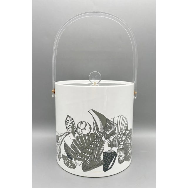 Vintage White and Gray Shell Ice Bucket – Coastal Barware With Lucite Handle For Sale - Image 13 of 13