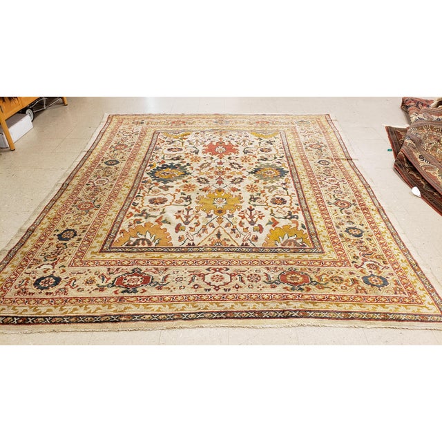 Antique Persian Sultanabad Carpet, Wool Ivory Oriental Rug Hand Knotted For Sale - Image 10 of 18