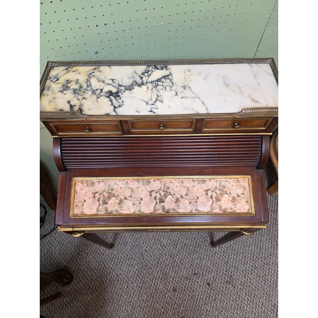 Antique 19th century French lady's writing desk, solid mahogany structure, original marble top with brass mounts,...