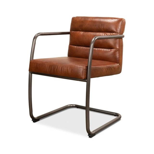 Brown Industrial Leather Armchair For Sale - Image 8 of 8