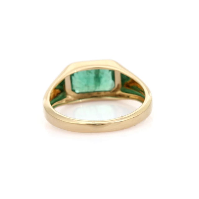 Metal Zambian Emerald 14k Gold East West Signet Ring Size 6 For Sale - Image 7 of 11