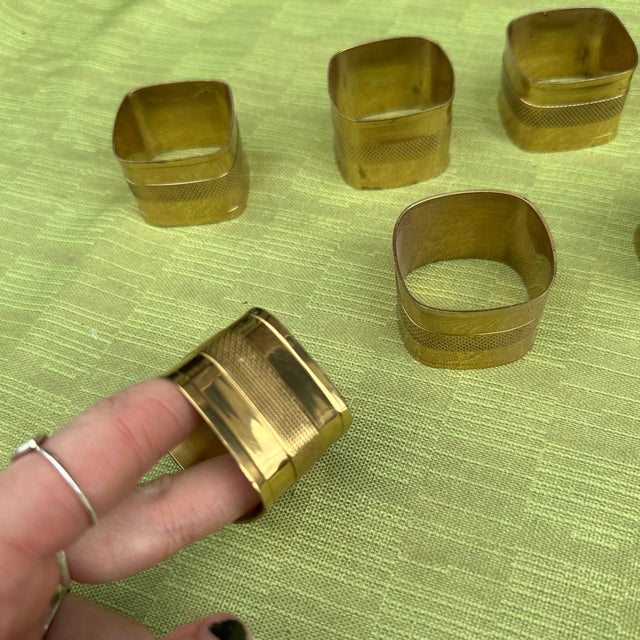 1970s Collection of Square Brass Napkin Rings- Set of 7 For Sale In Atlanta - Image 6 of 7